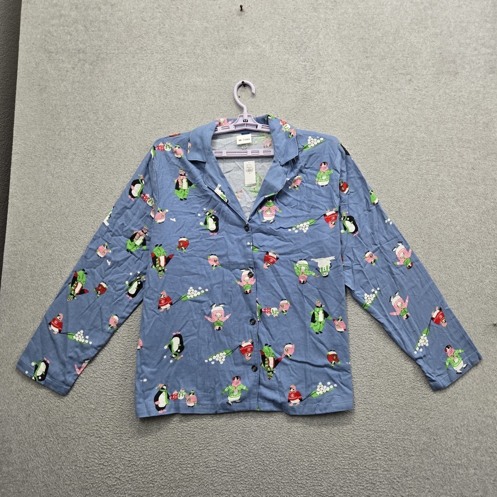 Old Navy Women Sleepwear XL Blue Pajama Top Graphic Penguins Shirt